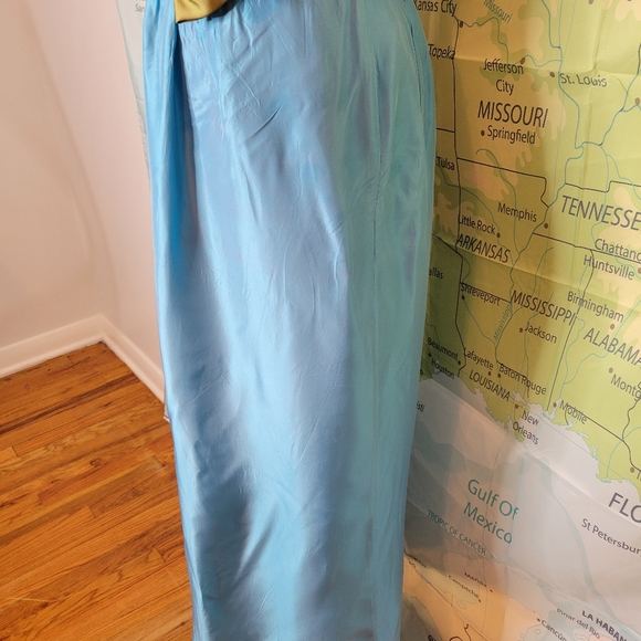 Vintage 1960s Blue Full-length Evening Gown Dress With Rose Tie Ribbon Cocktail - Picture 4 of 16